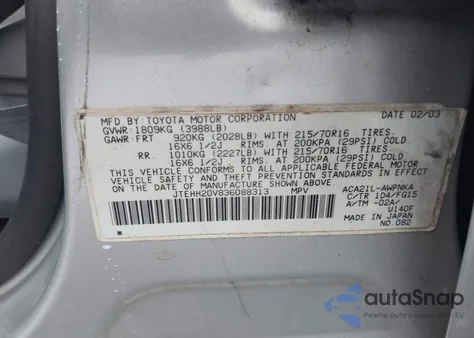 2003 Toyota Rav4 z USA, uszkodzony, nr VIN JTEHH20V836088313